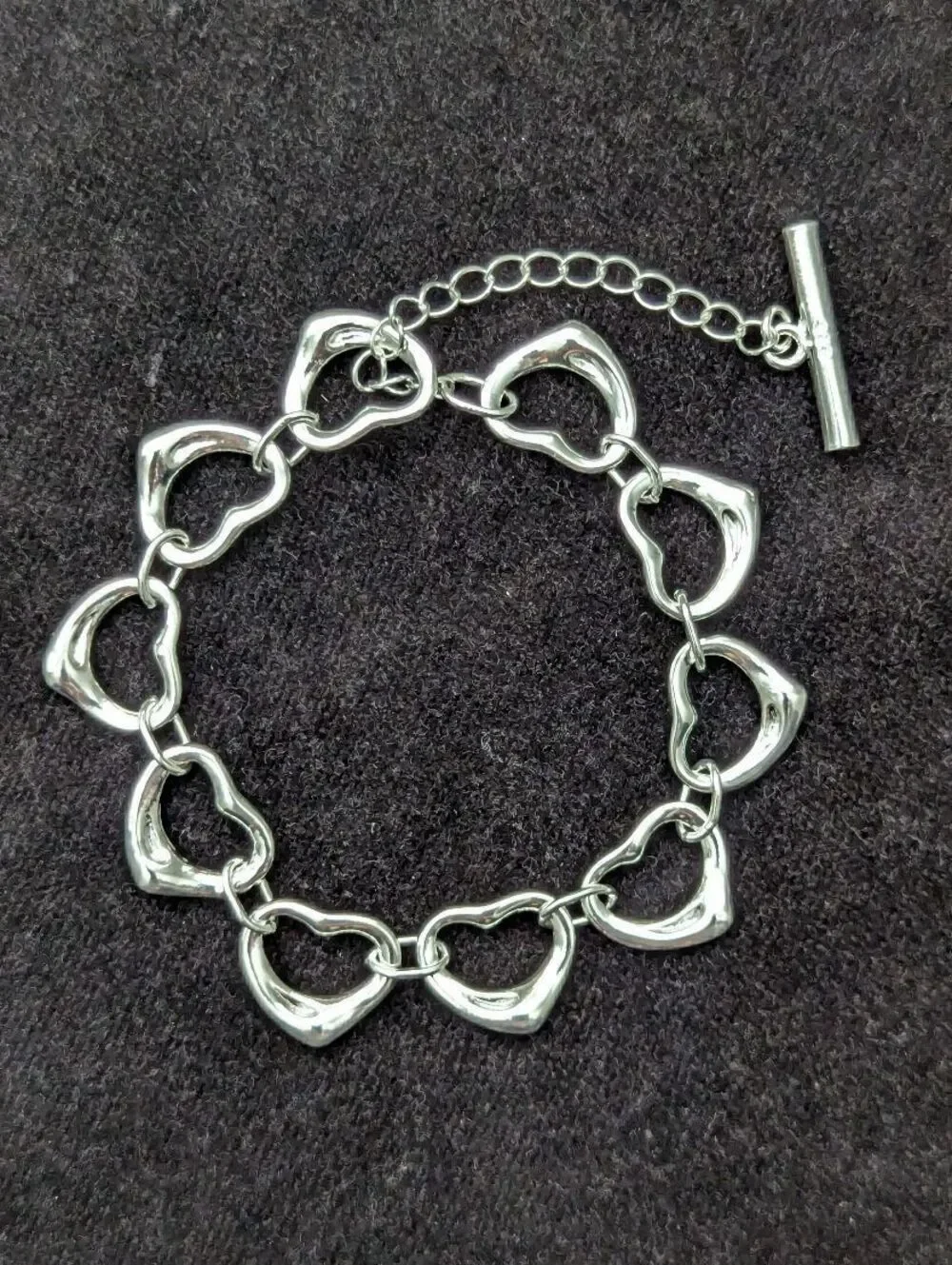 Sterling Silver Open Heart Link Toggle Bracelet 925 Bridal Bridesmaid
